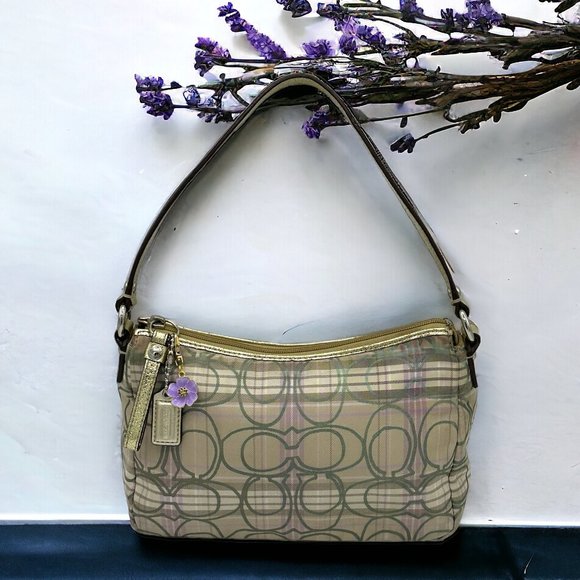 Coach Mini Tartan Plaid Lavender Signature Top Handle Pouch in EUC - Picture 1 of 15